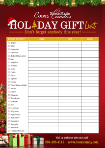 Coons Candy free holiday gift giving checklist cover